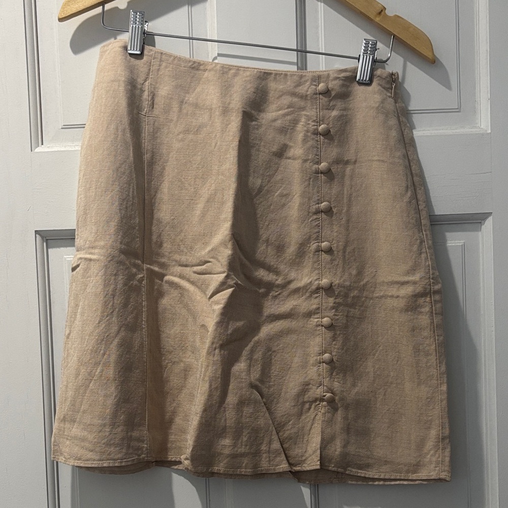 LOFT Tan Mini Skirt with Button Detail
